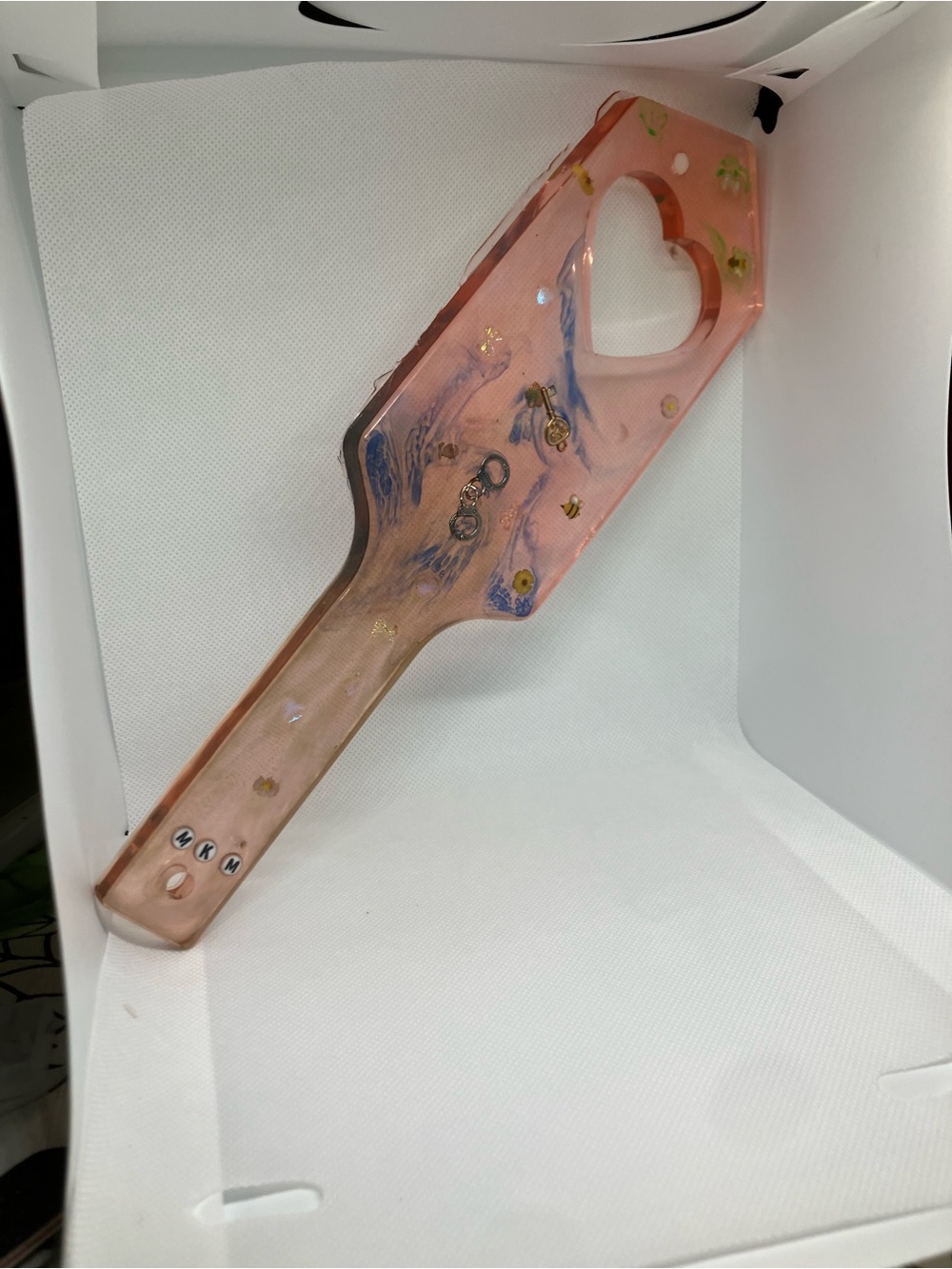 MKM Designs Pink Resin Paddle with Heart Cutout and Floral Accents